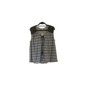 Hem and Thread Womens Marled Gray Metallic Blue Open Back Lace Up Tank Top Large
